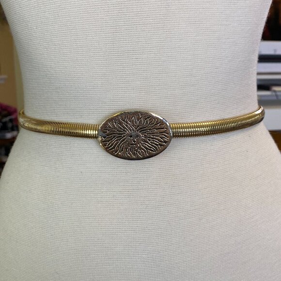 VTG Anne Klein skinny gold stretch belt Size Small medium 80s 90s disco metal - Picture 1 of 10
